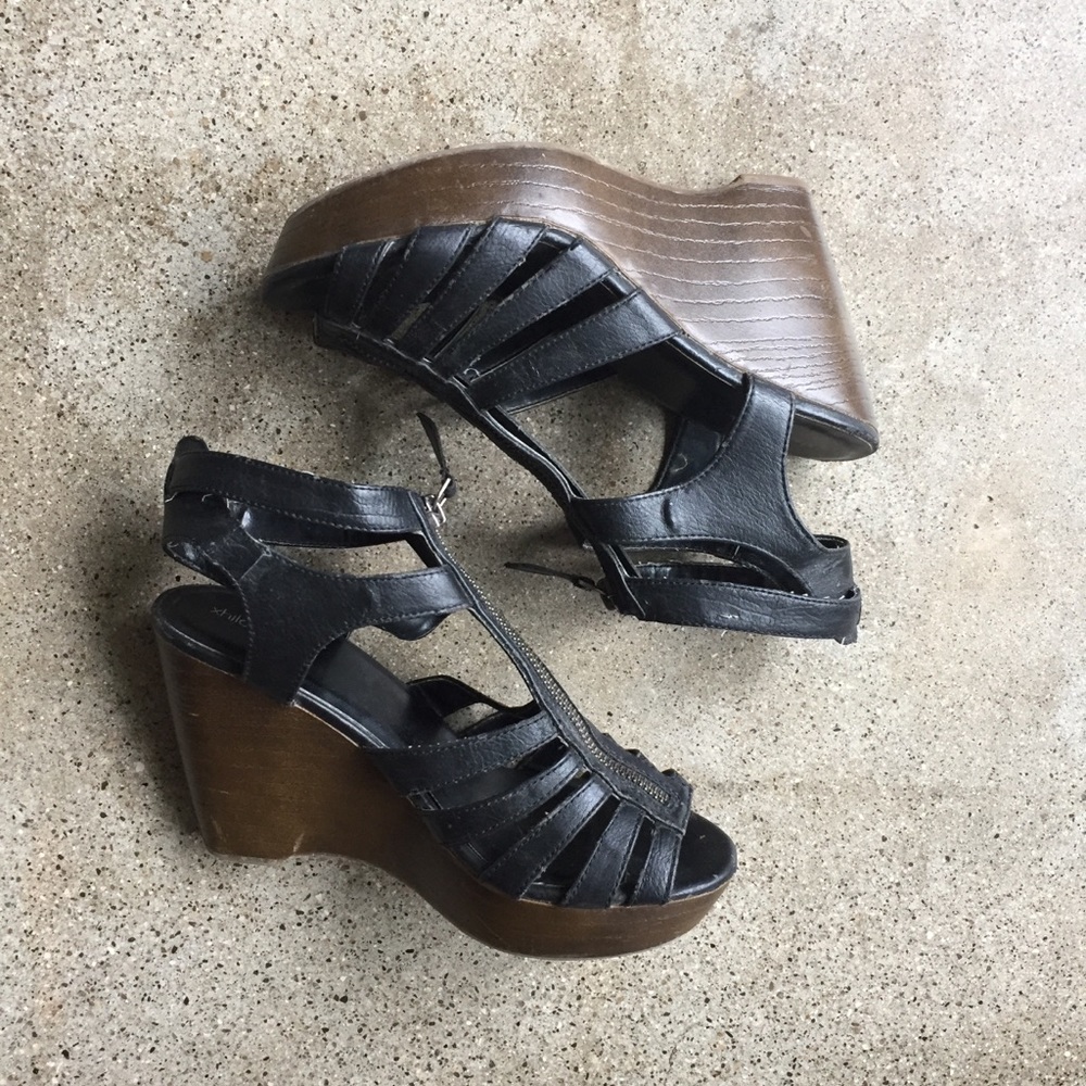 Xhilaration | Black Strap Wedge Heels